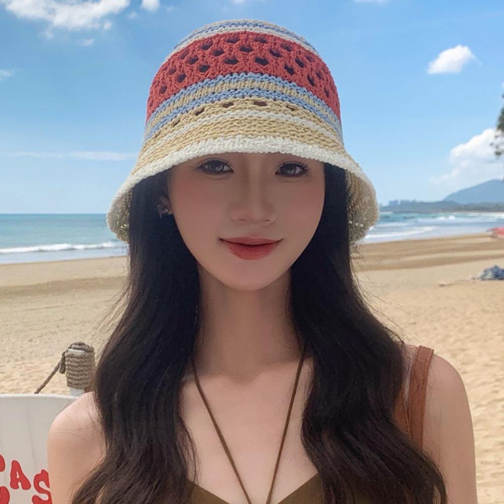 Mix Color Fisherman Hat Striped Sunshade Hat Outdoor Bucket Hat Panama Bob Caps