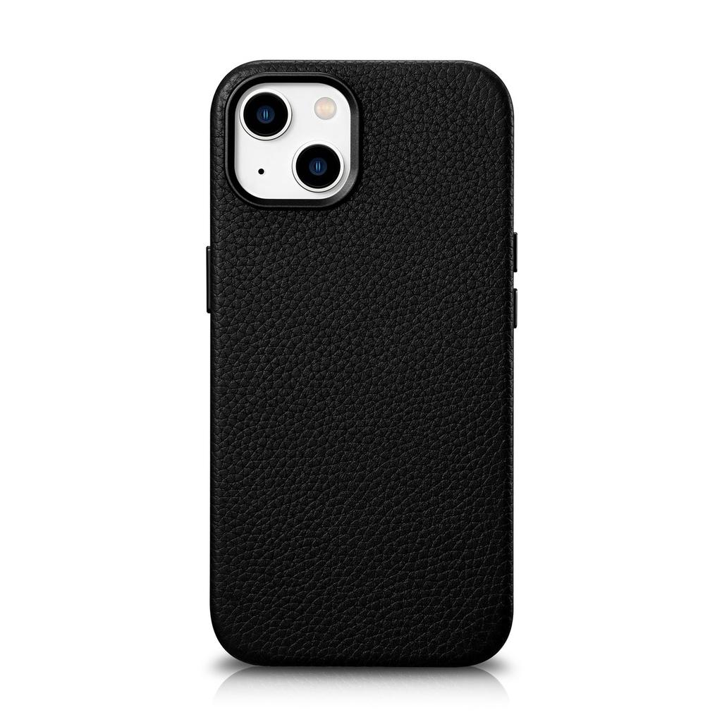 iPhone 14 Plus Magnetic Leather Case with MagSafe Litchi Premium Leather Case Black