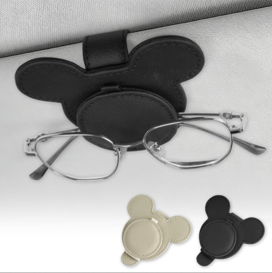 Car Sunglasses Holder Genuine Leather Glasses Holder Sunglasses Clip Car чёрный