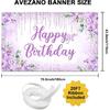 Avezano Happy Birthday Hintergrundbanner für Mädchen Frauen Happy Birthday Party Dekorationen Floral Glitzer Bday Banner Party Zubehör (lila-6x3.6ft)