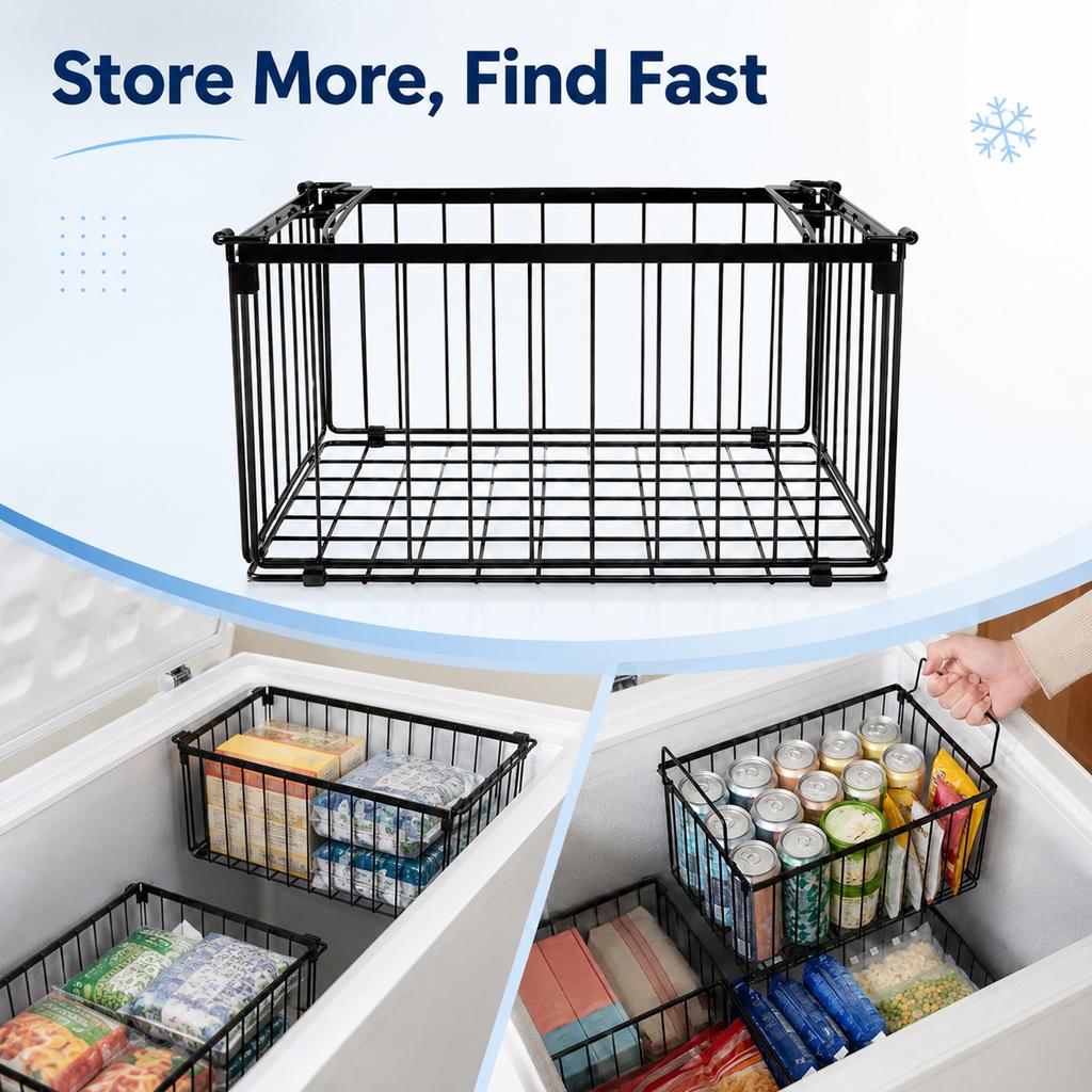 Freezer Storage Basket with Handles for Kitchen Freezer Organization, Wire for Food