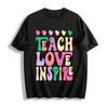 Teach Love Inspire Retro Style Teacher Appreciation Graphic Tee Pure Cotton T-shirt