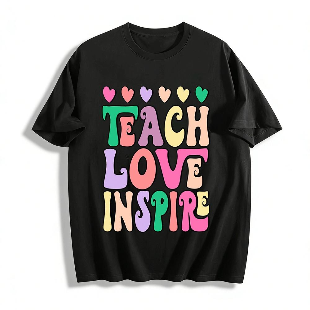 

Teach Love Inspire Retro Style Teacher Appreciation Graphic Tee Pure cotton T-shirt XXS