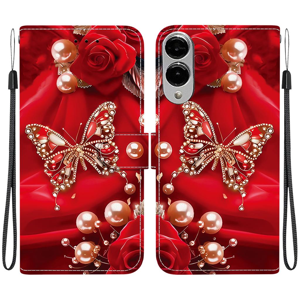 For Samsung Galaxy S25 Edge Leather Case Stand Wallet Pattern Printing Phone Cover with Wrist Strap