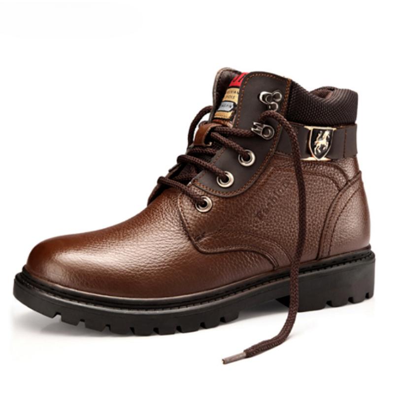 

Мужские ботинки из натуральной кожи, зимние ботинки для снегоступов, шерстяная внутренняя часть, нескользящие ботинки для папы, водонепроницаемые мужские ботинки для снегоступов 44 коричневый