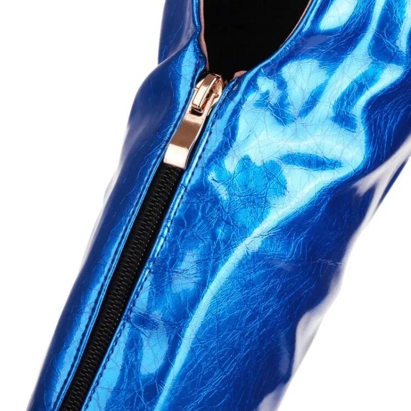 Fashion Silver Tiger Teeth Heel Design 10.5cm High Heels Over Knee Boot Women Winter Metal Hollowed Out Black Green Long Boots Size35-46