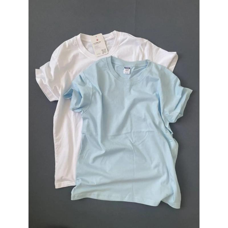 

Унисекс, 2 шт., базовые футболки с круглым вырезом, белая и светло-голубая, повседневные топы с коротким рукавом L белый