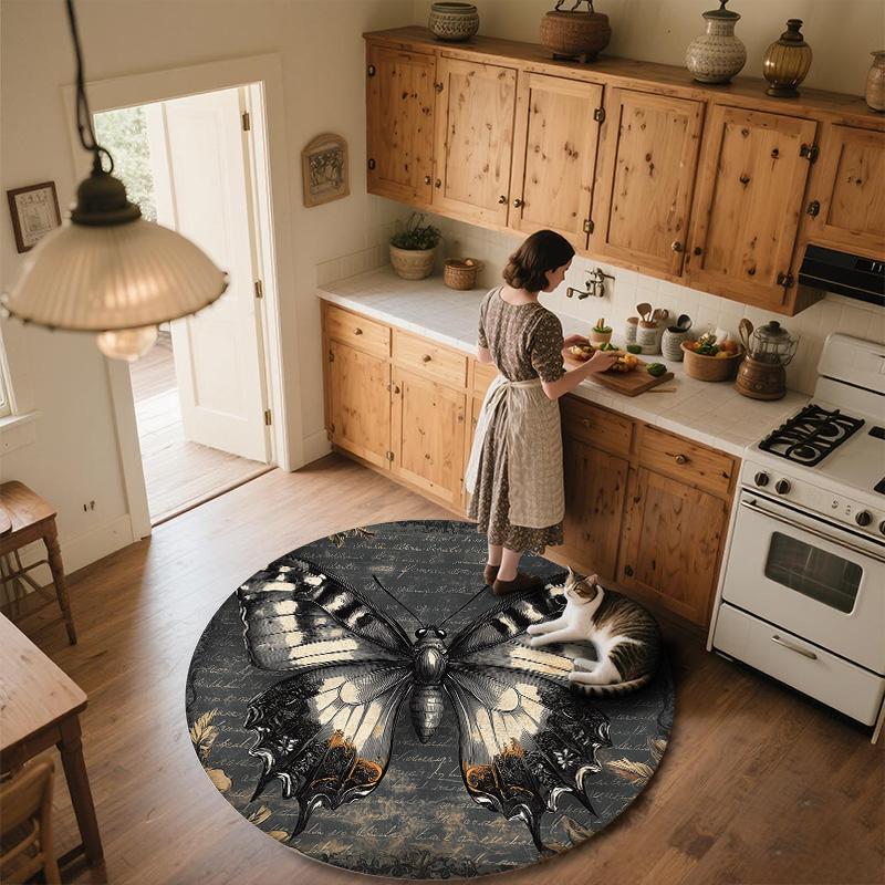 Flower Butterfly,Round Area Rug,Carpet Rug for Living Room Bedroom Sofa Playroom Decor,Non-slip Floor Mat