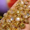 5Pcs, Energy Natural Stone Rose Quartz Pendant with Golden Edged Accents, Healing Crystal Charms for Jewelry Making DIY Materials, Mini Decor Supplies