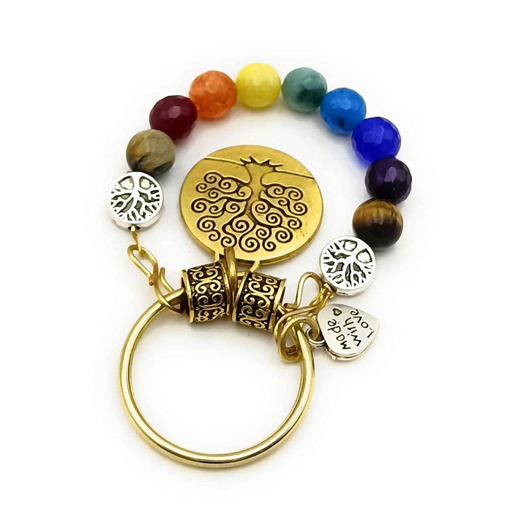 Natural Stone Beads 8mm- Seven Chakra Healing /Reiki Healing Highly Spiritual Key Chain/ Key Ring