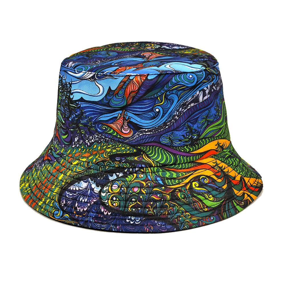 Retro Graffiti Print Hip Hop Street Bucket Hat for Women Men Decorate Fisherman Hat Summer Travel Beach Outdoor Sunscreen Panama