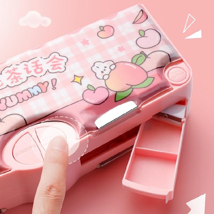 Novelty Pencil Box with Safety Scissors Sharpener Timetable Finger Wrap Tape Clear Ruler Eraser for Children Boy Girl