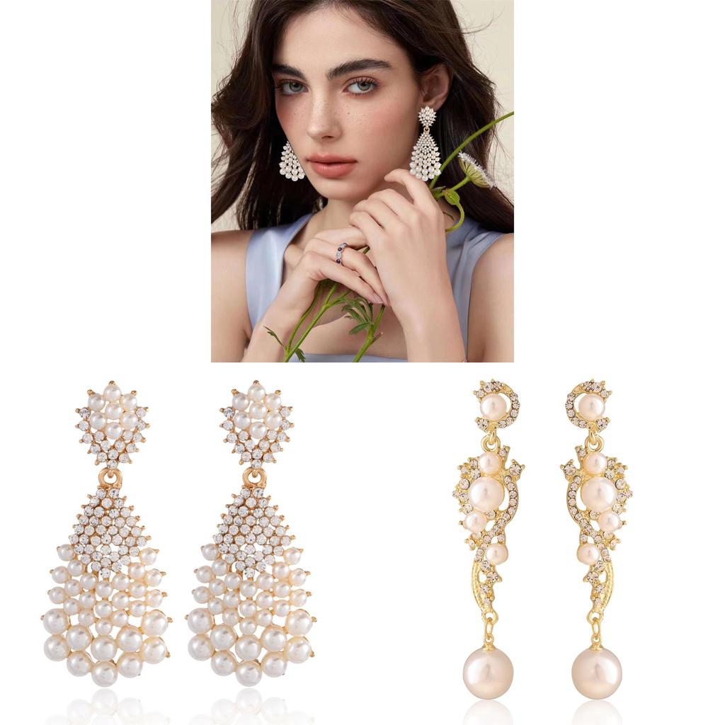 Luxury Pearl Drop Earrings With Cz Micro Pave Geometric Design For Women