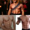 Muscle Funny 3D Realistic Short e815 [Eiza] T-Shirt, Cosplay, Printed, Abs, Naked, Fake, Sleeve, (Muscle Pattern, L)