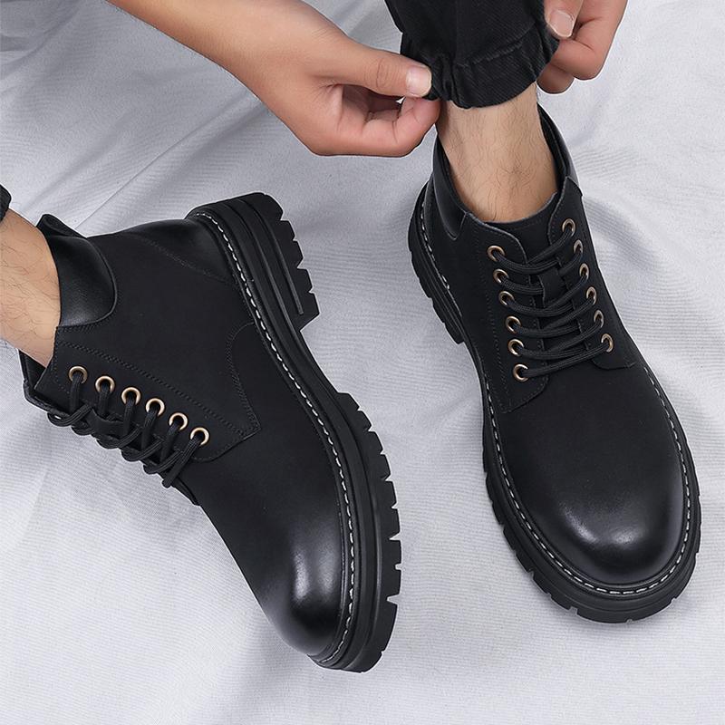 Ghete Bărbați High-top 2025 Noi Culoare Solidă Mid-top Stil Britanic Outdoor Casual Plus Catifea Calde Talpă Groasă Retro Ghete de Lucru 38-44