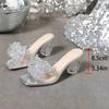 Fashion New Women High Heels Water Diamond Flower Sandals with Transparent Thick Bottom Women Shoes Party Dress PVC Slippers Mules Shoes