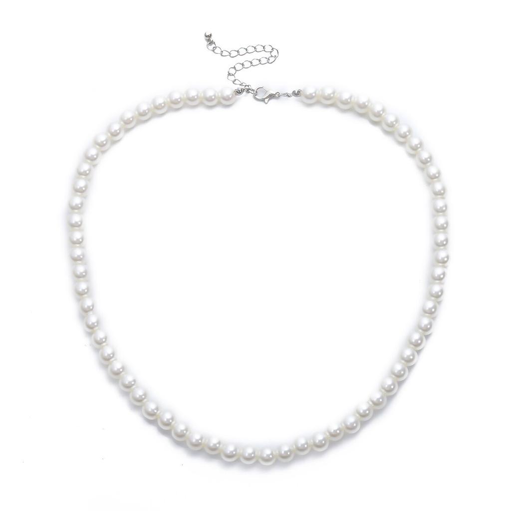Simple Imitation-Pearl Beaded Short Choker Necklace for Men Trendy White Beaded Chains On Neck Accessories Fashion Jewelry