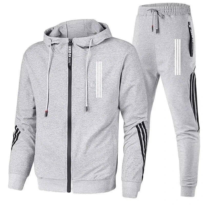 Herren Hoodies + Hosen Zweiteilige Sets Triple Slant Hoodie Jacke Sport Reißverschluss Trainingsanzüge Sport Jogging Männliche Fitness Kleidung S