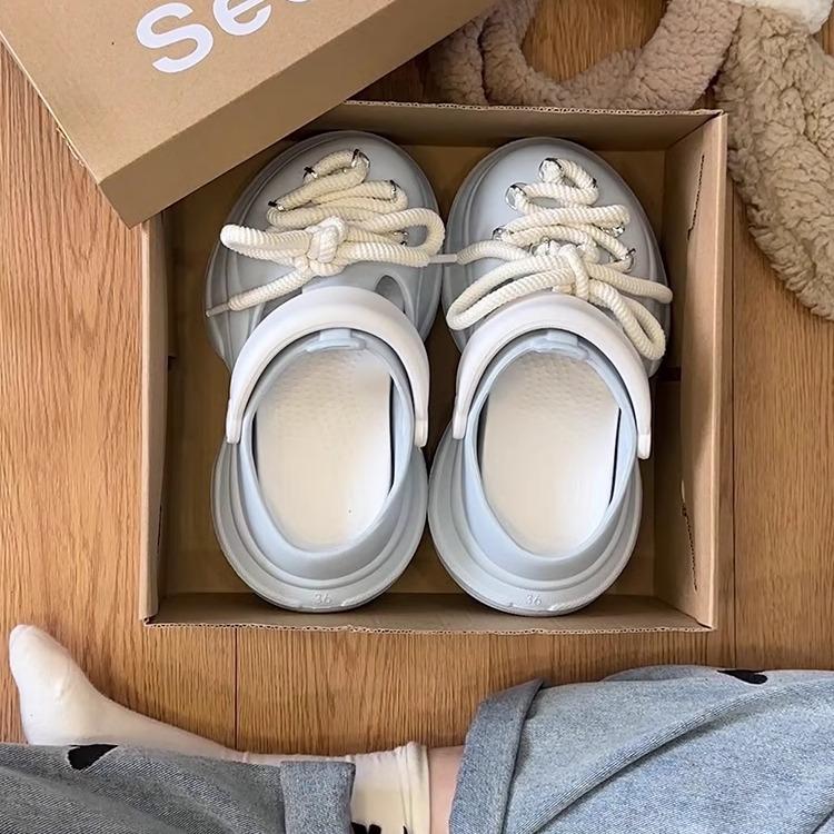 Fashion Women Platform Sandals DIY Laceup Fashion Clogs Thick Sole Summer Garden Shoes Ladies Home Street Slippers Beach Wedges Slides