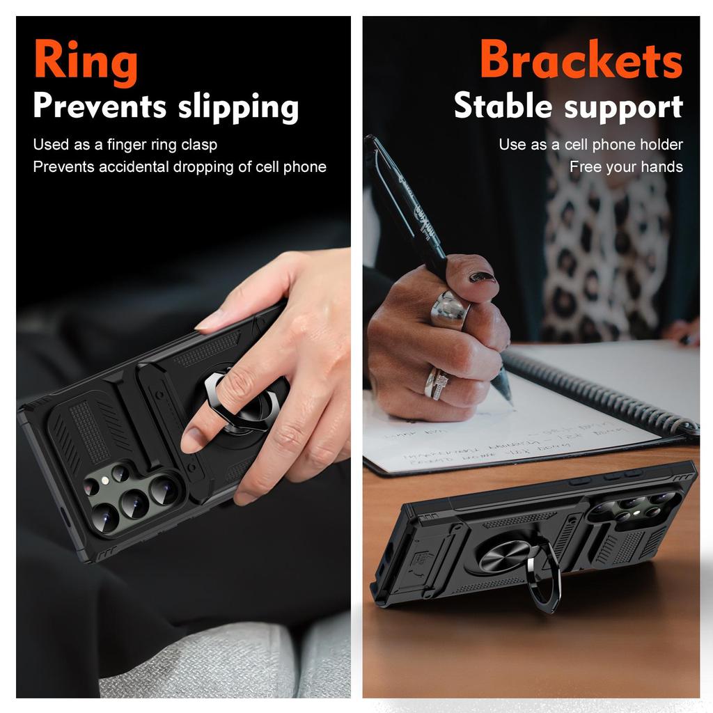 Cross-Border Nail Fusion Case with Card Slot & Bracket for Samsung S25 Ultra & Motorola - Drop-Proof Protection
