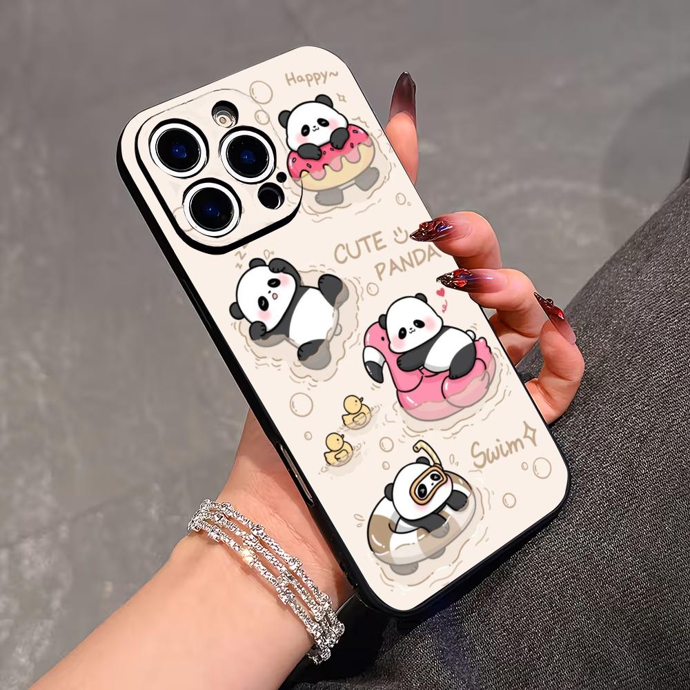 Cute Panda Pattern Phone Case Suitable for iPhone 17, 16, 15, 14, 13, 12, 11 Pro/Max/Plus Anti Drop Matte Soft Case Anti Shock