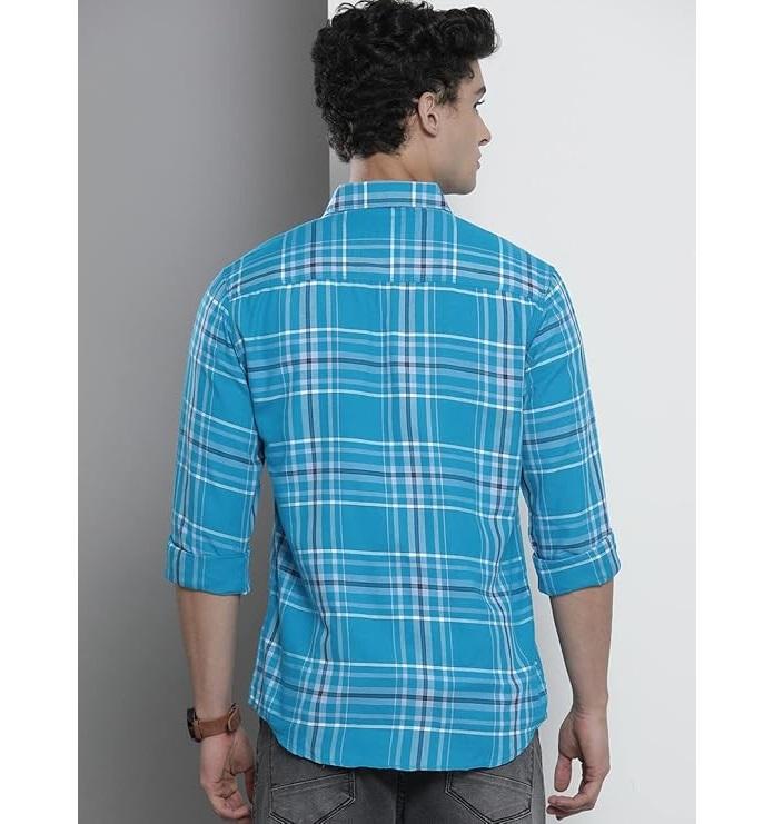 Men Slim Fit Checkered Full Sleeves Spread Collar Casual Shirt