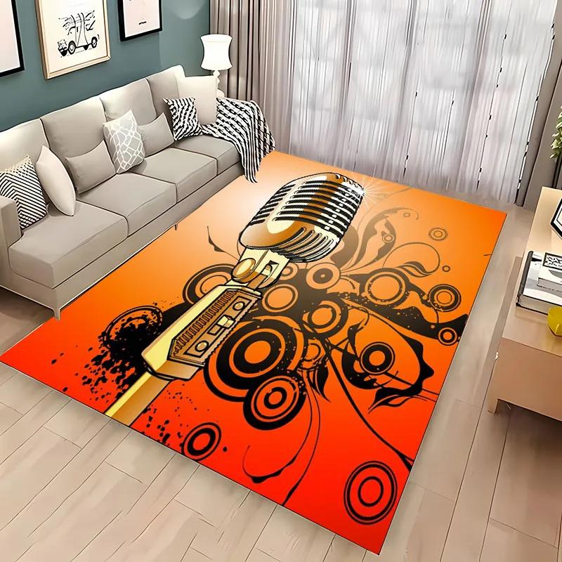 Lustiger Teppich mit Mikrofon-Aufdruck für Heim-Wohnzimmer-Dekoration Fußmatte Couchtisch-Bereichsteppich Rutschfest Schlafzimmer Bettvorleger