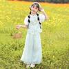 Women's Neo Chinese Style Summer Slimming Children's Ancient Style Improved Suit Skirt Long Pants Set Chinese Style