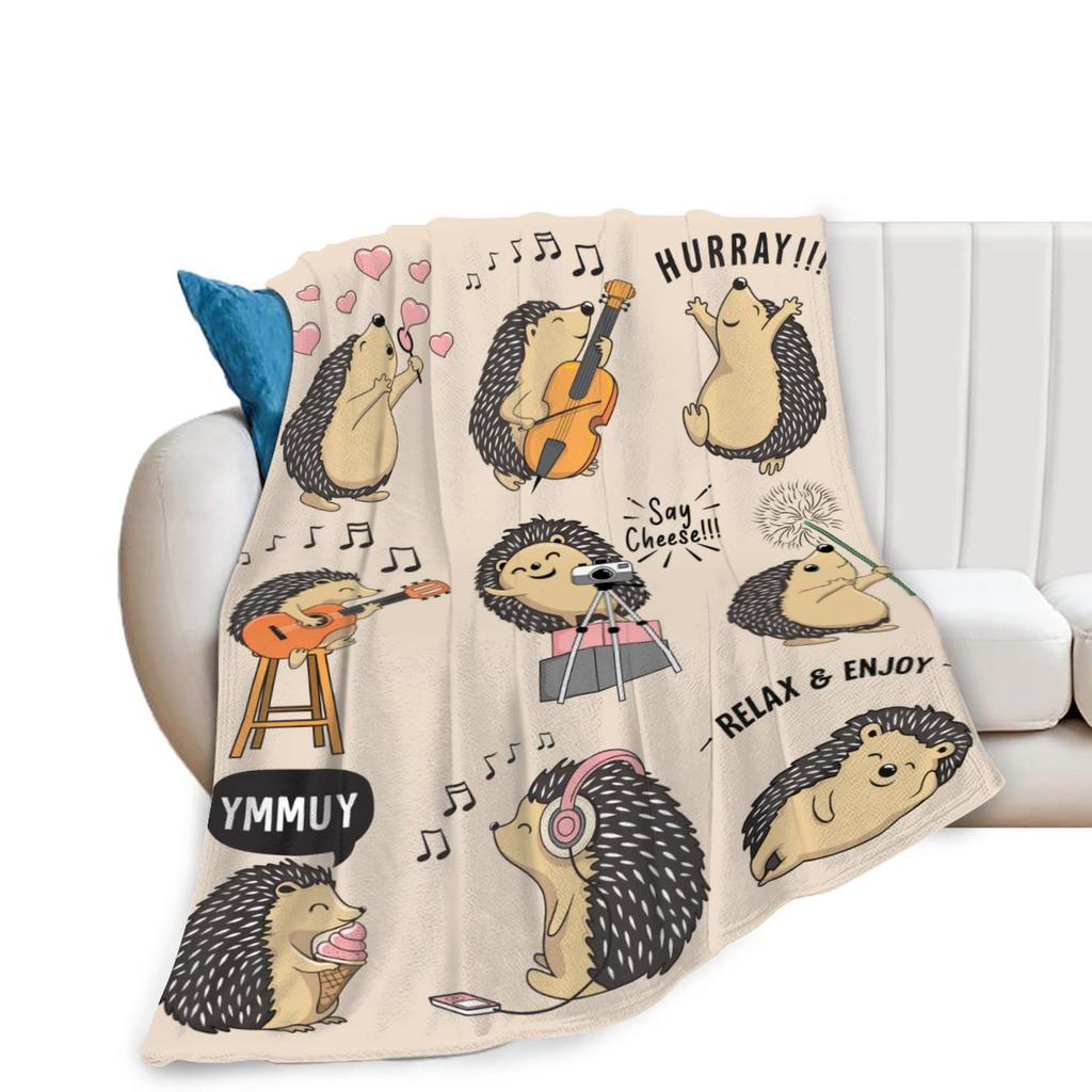 Cartoon Hedgehog Blanket Flannel Four Seasons Cute Animals And Plants Multi-Functional Lightweight Blanket Household Bedroom Blanket