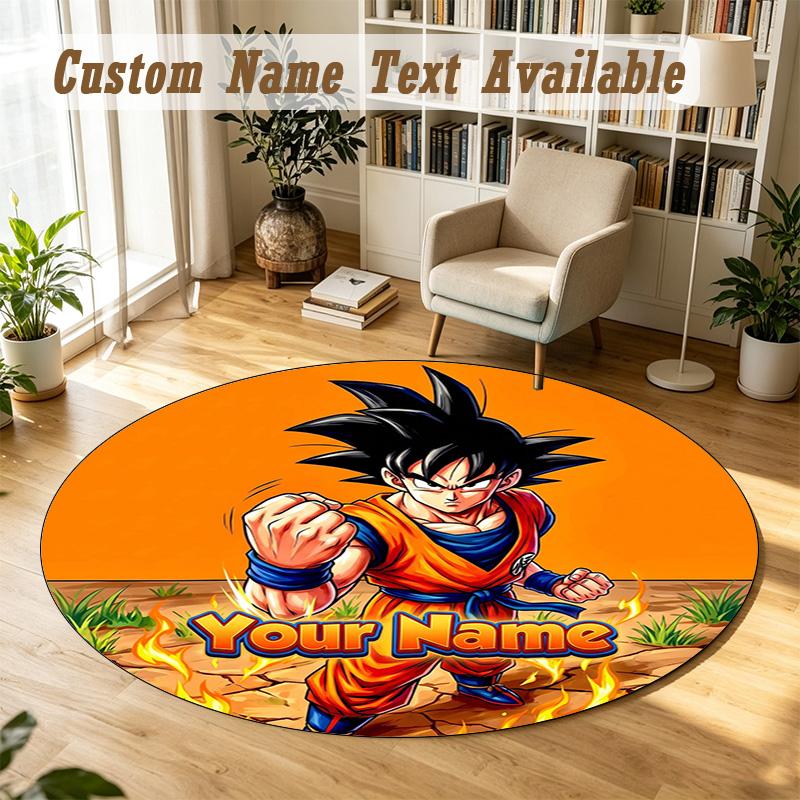 Round Rug Custom NameDragon Ball Pattern Non Slip Carpet Home Floor Decor