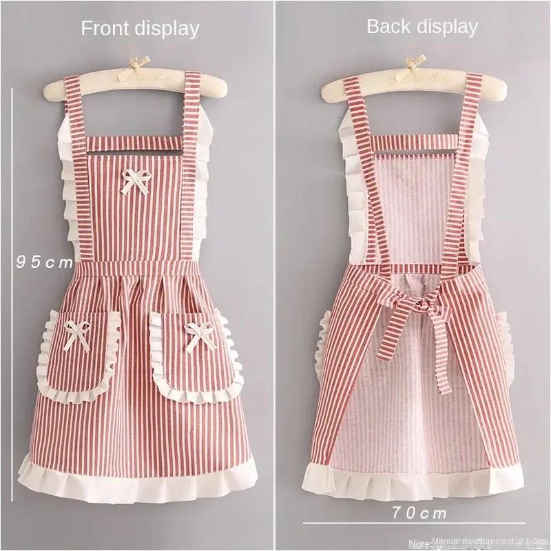 Korean Version Cotton and Linen Apron for Women Cute Kitchen Home Cooking Breathable Apron Fashionable Work Clothes Chef Apron