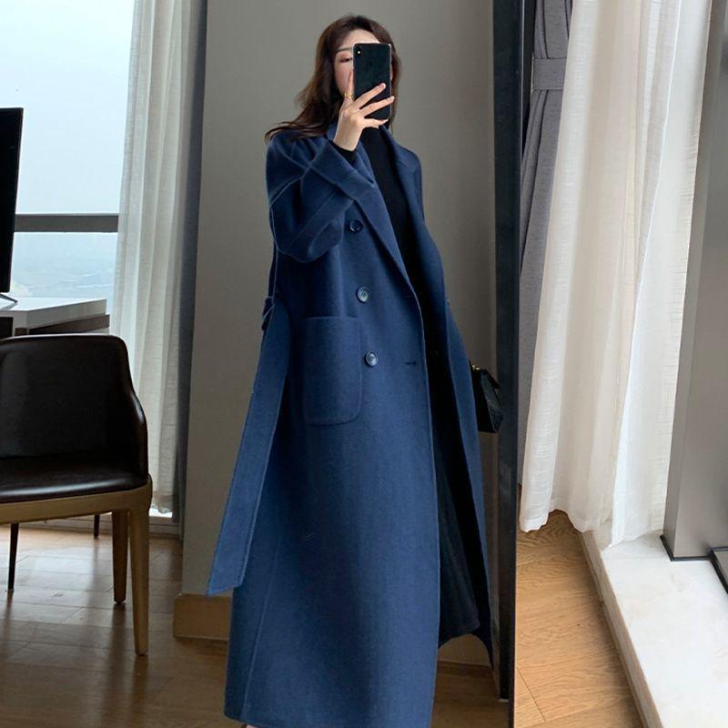Women's Plus Size Long Woolen Trench Coat for Autumn and Winter - Slimming Over-the-Knee Style