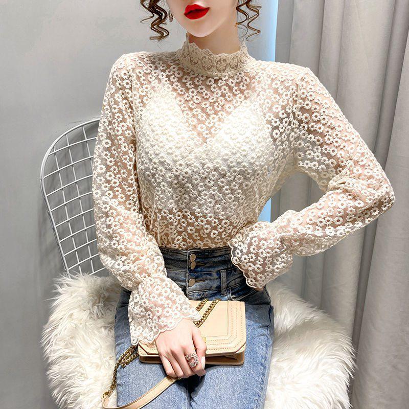 Fairy Lace Mesh Blouse - Women's Fashion See-Through Top for Autumn/Winter 2024