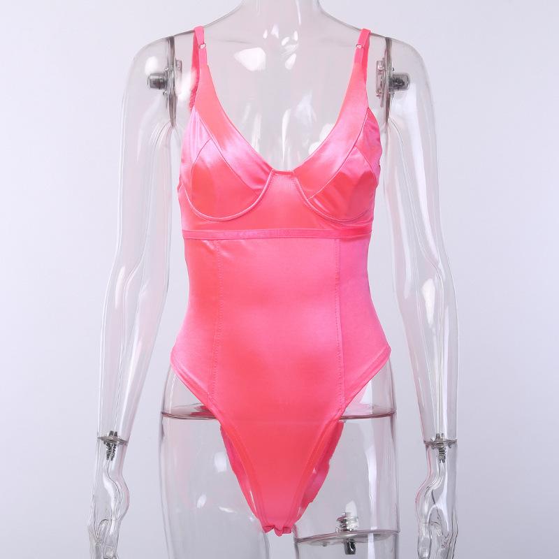 Bodysuit V-neck Stretchy Women Body Spaghetti Strap Playsuits Backless Summer Female Gold Green Pink Jumpsuit