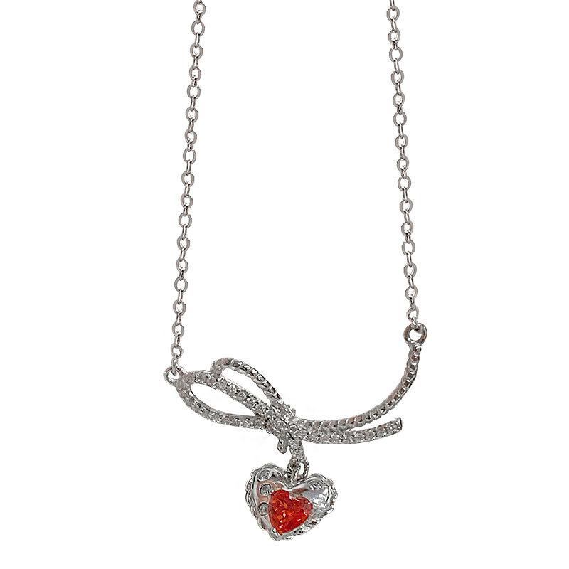 Full Diamond Bow, Heart-shaped Collarbone Chain, Sweet and Girlish Temperament, Exquisite and Trendy