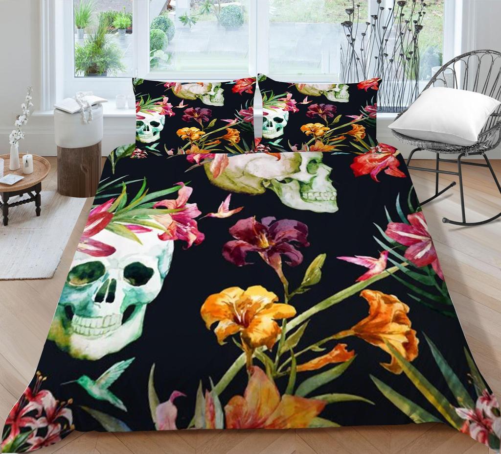 Set de lenjerie de pat cu craniu pentru acasă lenjerie de pat respirabilă cu husă de pernă husă de pilota de înaltă calitate pentru băiat, adolescent, textile de acasă