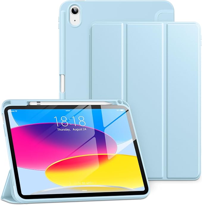 New Tri-fold Soft TPU PU Leather Tablet Case for iPad 10.9" 2022 - Lightweight Folio Stand with Pencil Holder-Auto Sleep/Wake