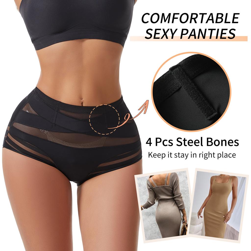 High Waisted Invisible Tummy Control Shapewear Panties for Women Stripe Lace Panty Ladies Underwear Shaping Briefs Slimming Underwear