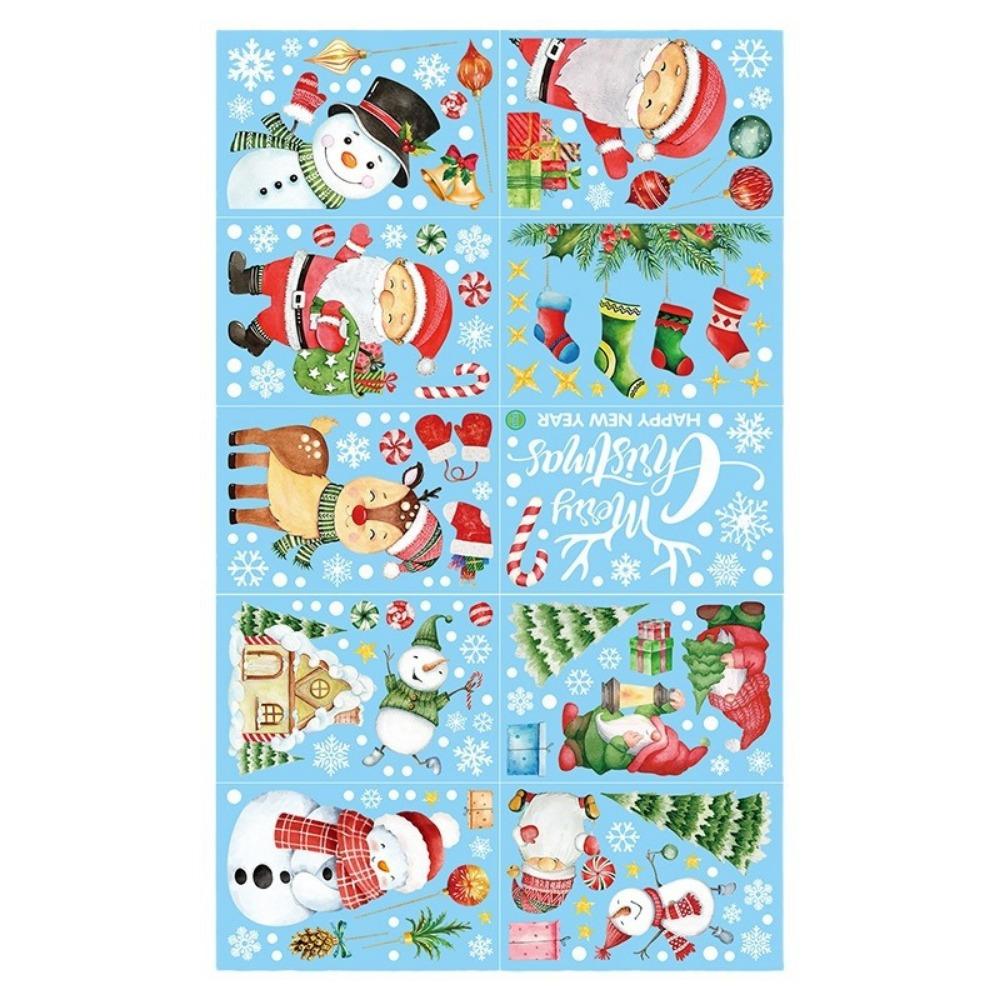 9 Sheets Multicolor Christmas Static Stickers 3D Merry Christmas Snowflake Sticker Snowman Reindeer Santa Clause