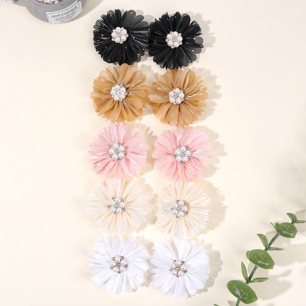 

10Pcs Sweet Floral Hair Clips Chiffon With Pearl Decoration Minimalist Flower Hair Clip For Girl Kids Accessories Baby Headwear