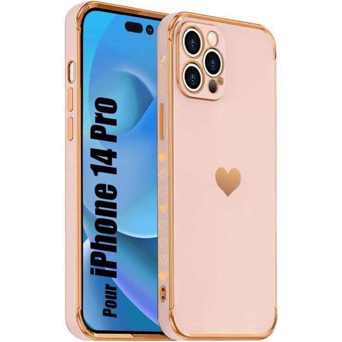 Coque de Protection - E.F.CONNECTION - pour iPhone 14 Pro - Rose - Motif Cœur - Antichoc
