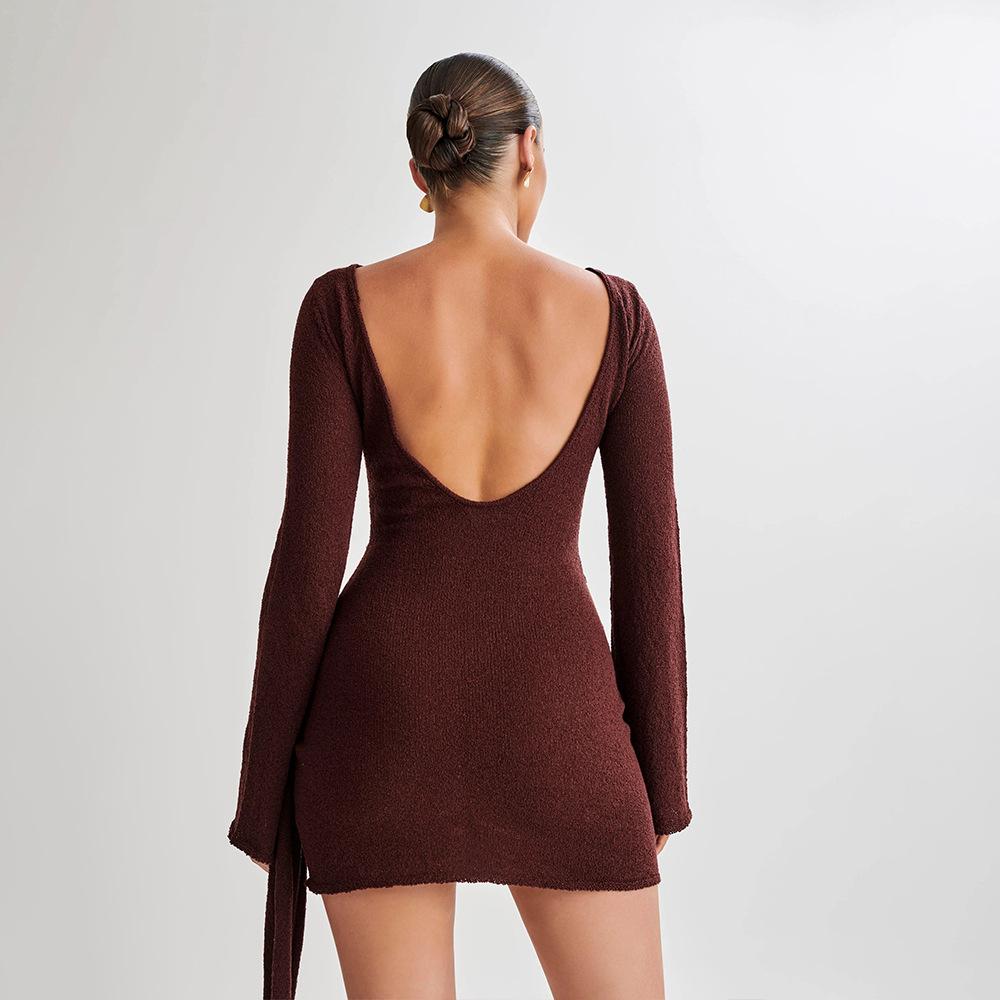 Sexy Elegant Slim Long Sleeved Knitted Short Dress For Women Winter Fashion Office-lady Solid Wrapped Hip Dresses