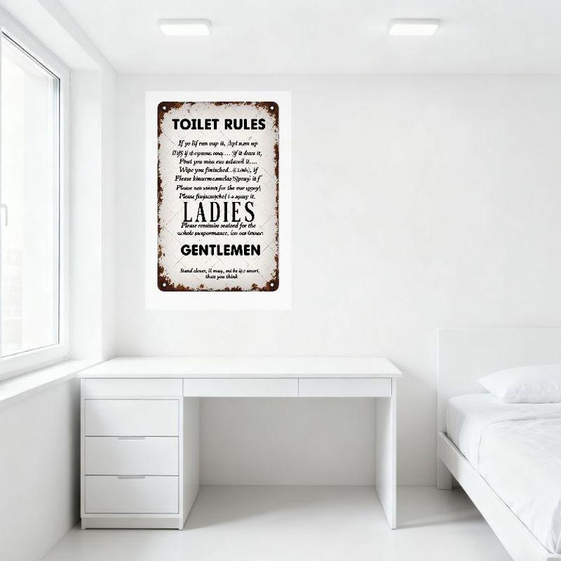 Vintage Toilet Rules Metal Tin Sign, Ladies & Gentlemen Rustic Distressed Wall Decor for Home Bar Cafe Man Cave, Weathered Recta