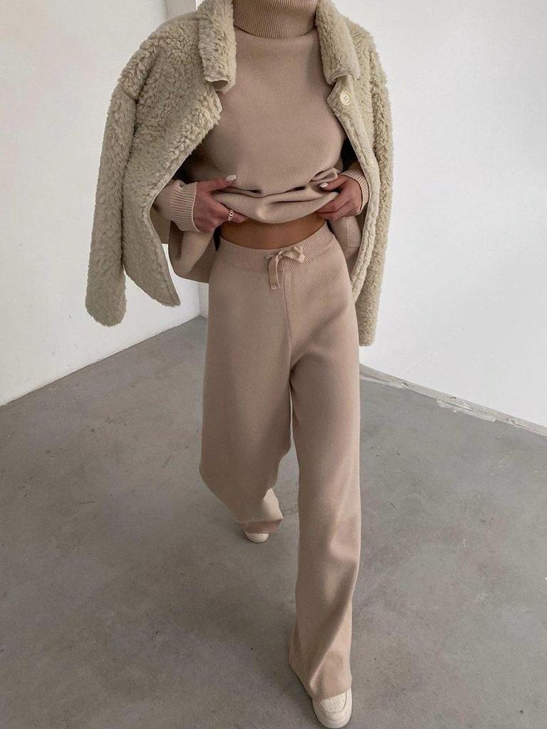 Autumn/Winter European & American Women's Knit Lace-up Casual Two-Piece Set