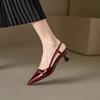 Retro Thin Heel Empty Single Shoes Burgundy Temperament Pointed Head Patent Leather Medium Heel Bag Head Sandals Women's 2025 Winter New Models