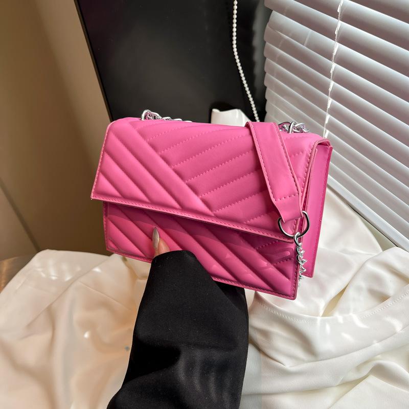 Bag Texture Foreign Style Striped Women's Bag New Year's New Solid Color New Trend Fashionable Beautiful Small Square Bag