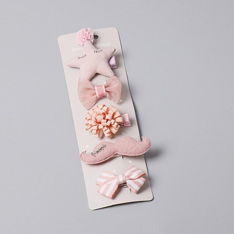 Set of 5 Pcs Girls' Fabric Heart Star Hair Clips Set Flower Hairpin Bow Children's Hair Accessories