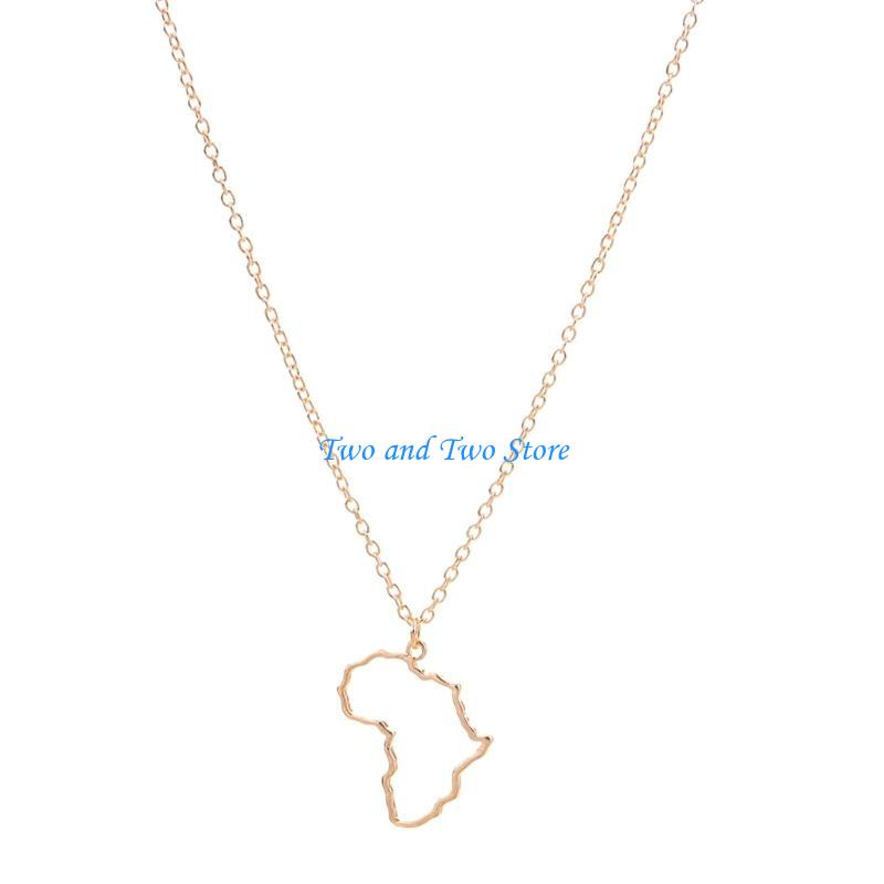 HX6F Africa Map Charm Necklace Jewelry Hollow Flag Pendant Clavicle Chain Traditional Ethnic Africa Map Jewelry Gift Unisex золотой