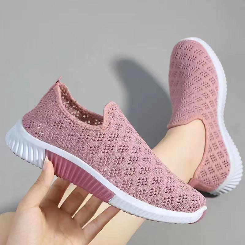 Chaussures en maille tendance pour femmes, chaussures de sport, chaussures plates respirantes, semelles souples, baskets décontractées