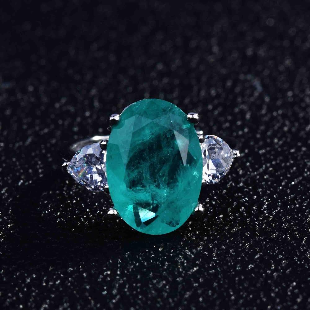 Open Ring Women Micro Paved Full Diamond High Carbon Pear Shaped Imitation Paraiba Ring